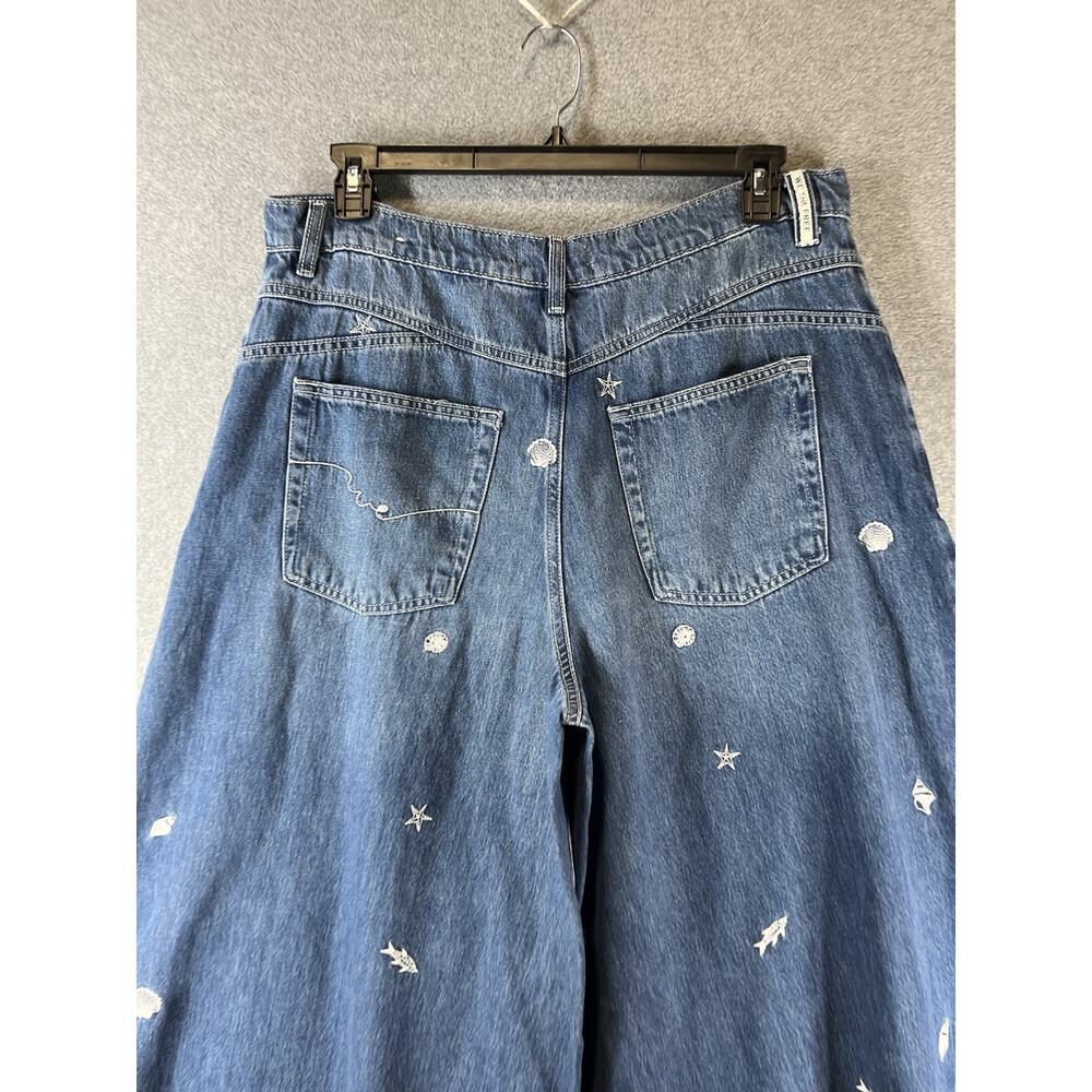 Free People Westward Demim Jean Size 33 “ Under The Sea” Wide Leg Embroidered - Picture 6 of 10